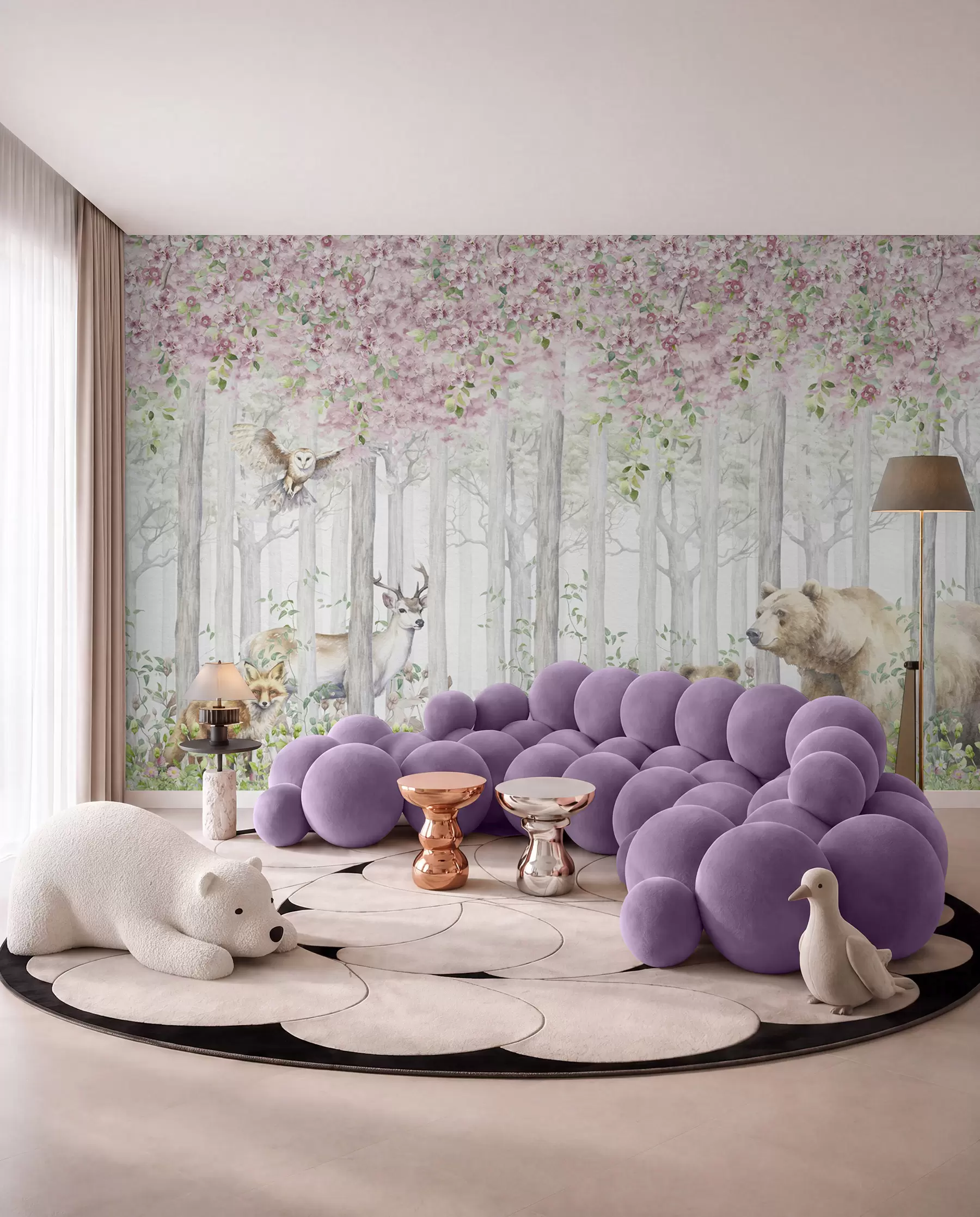murales de pared Bosque florido en la bruma u97614
