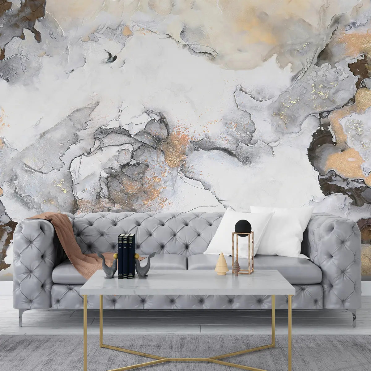 murales de pared Mármol blanco grisáceo con motas u78459
