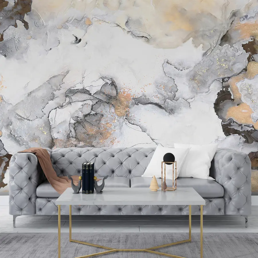 murales de pared Mármol blanco grisáceo con motas u78459