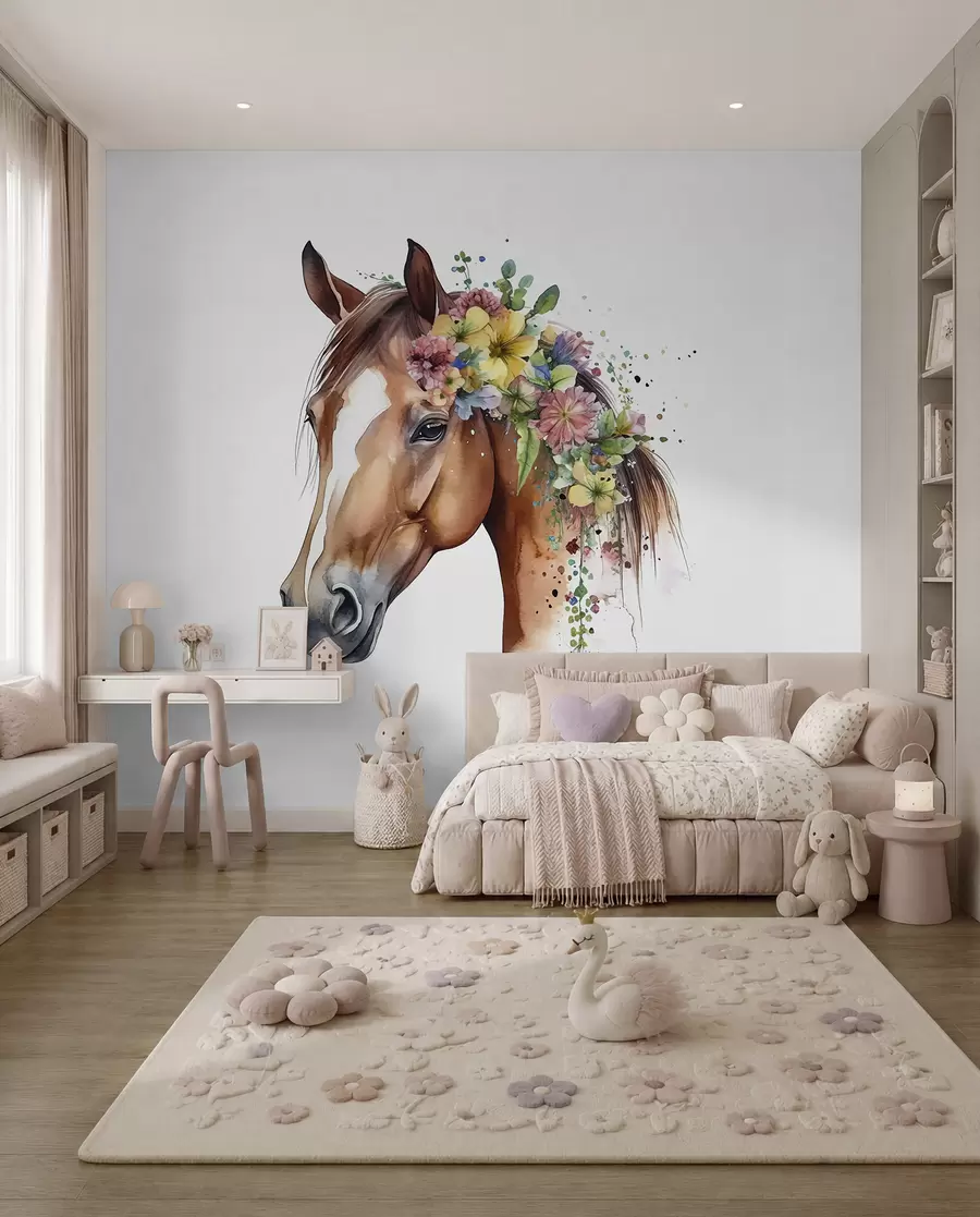 murales de pared Caballo con corona de flores u98192