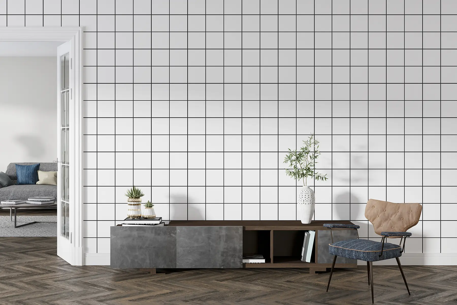 murales de pared Papel pintado minimalista a cuadros u98561