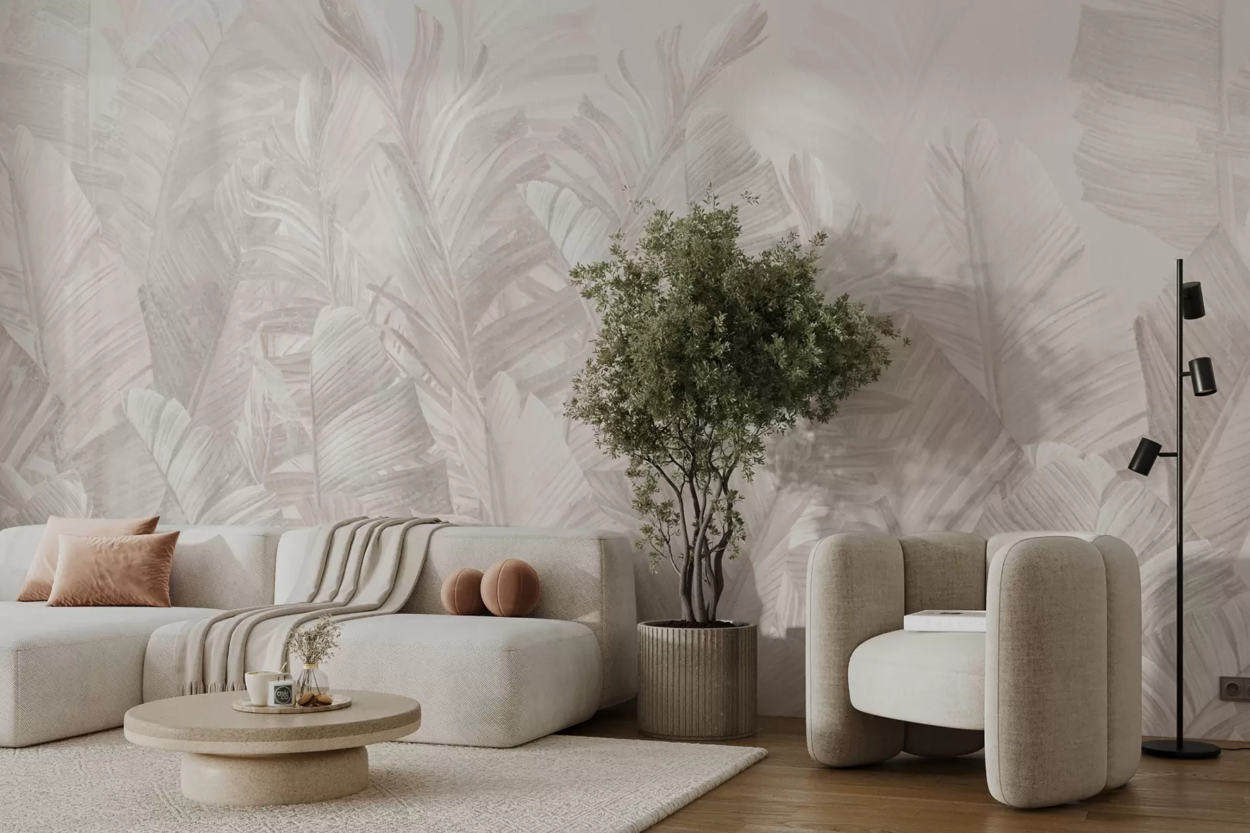 murales de pared Hojas tropicales beige de moda u98951