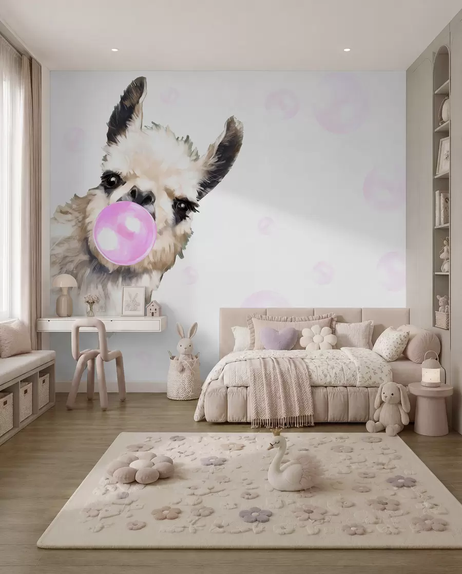 murales de pared Llama con pompa de chicle u98952