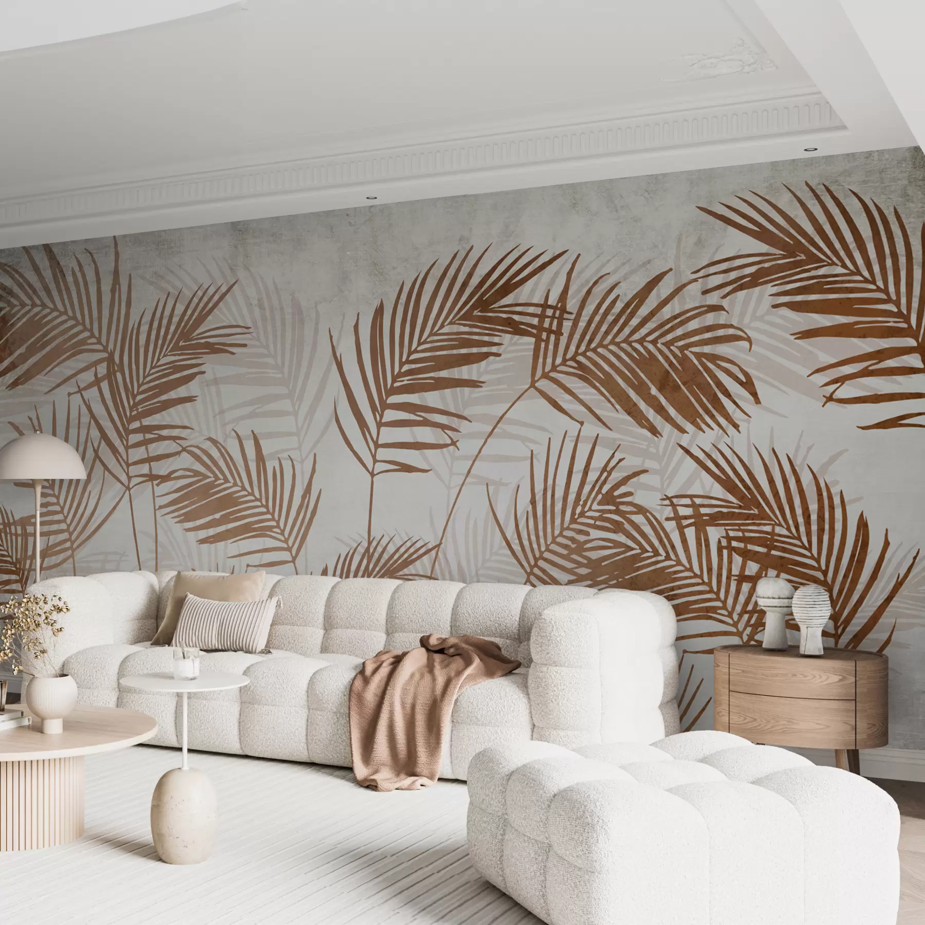 murales de pared Diseño de papel pintado con árboles tropicales y hojas en el bosque brumoso u98974
