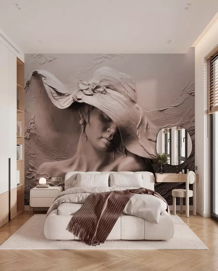 murales de pared Mujer con sombrero 3D u62592v1