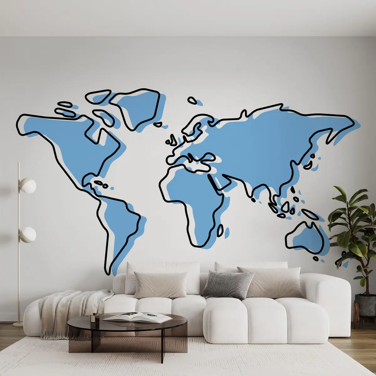 murales de pared Mapa azul del mundo, un concepto abstracto moderno u99073v1