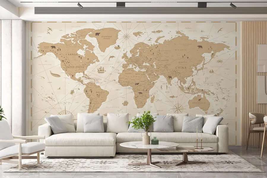 murales de pared Mapamundi vintage u99074