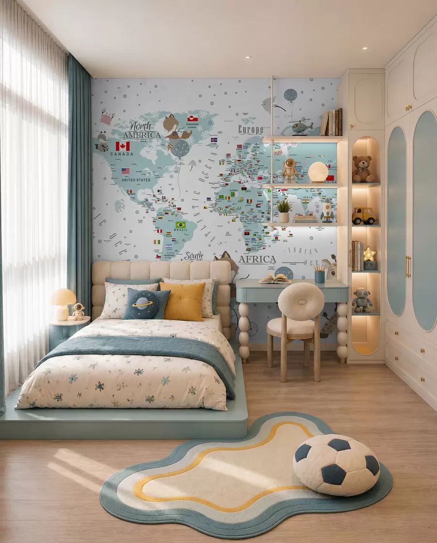 murales de pared Mapamundi infantil con animales u99228