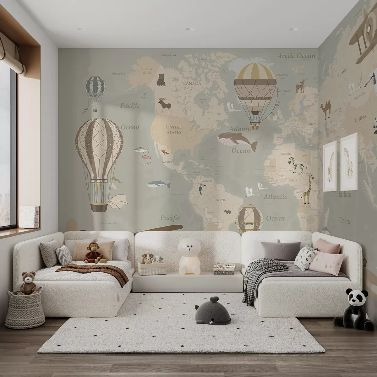 murales de pared Mapamundi con globos II u36066d2
