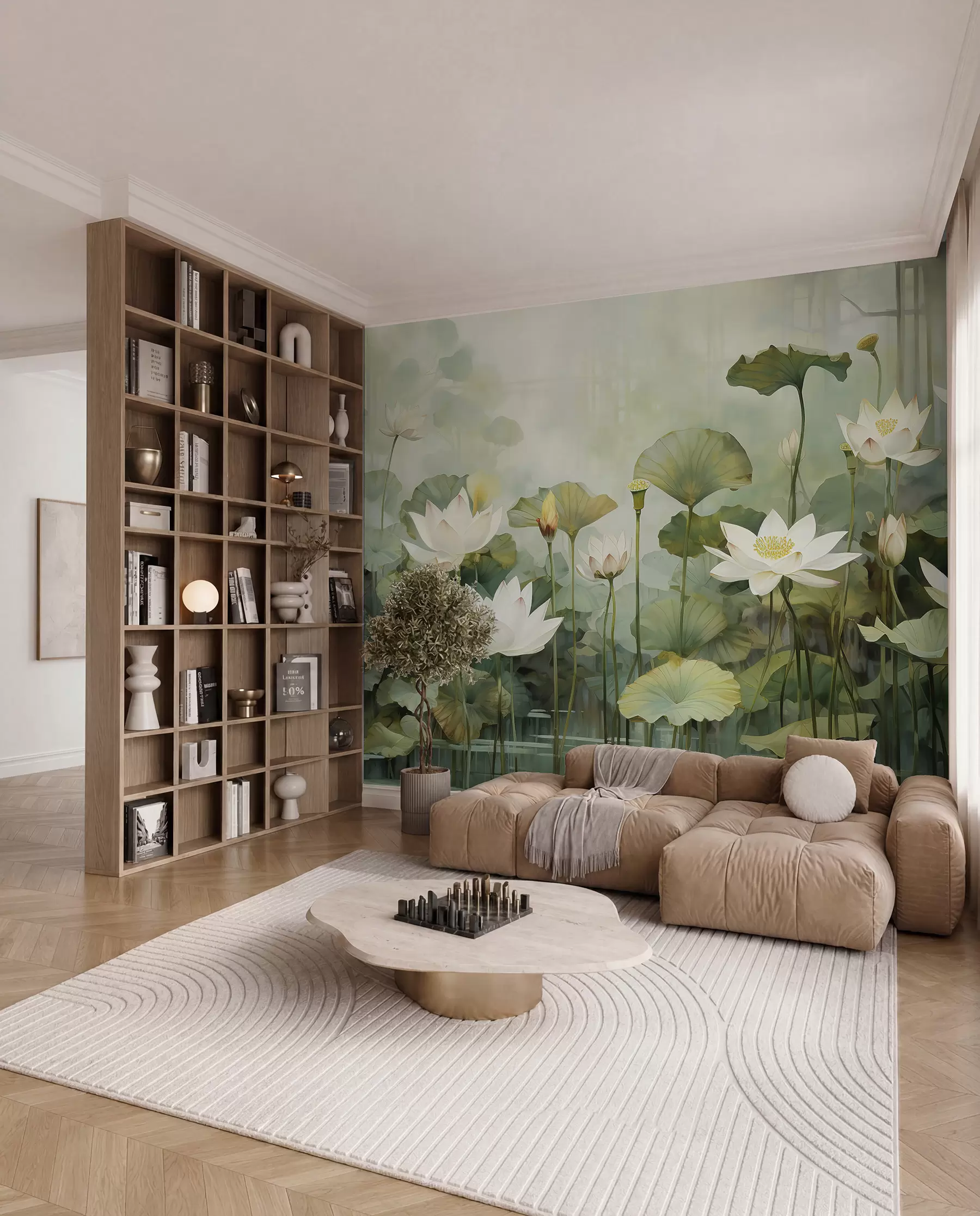 murales de pared Flores de loto en el lago, selva, arte tropical, verdor u99454d1