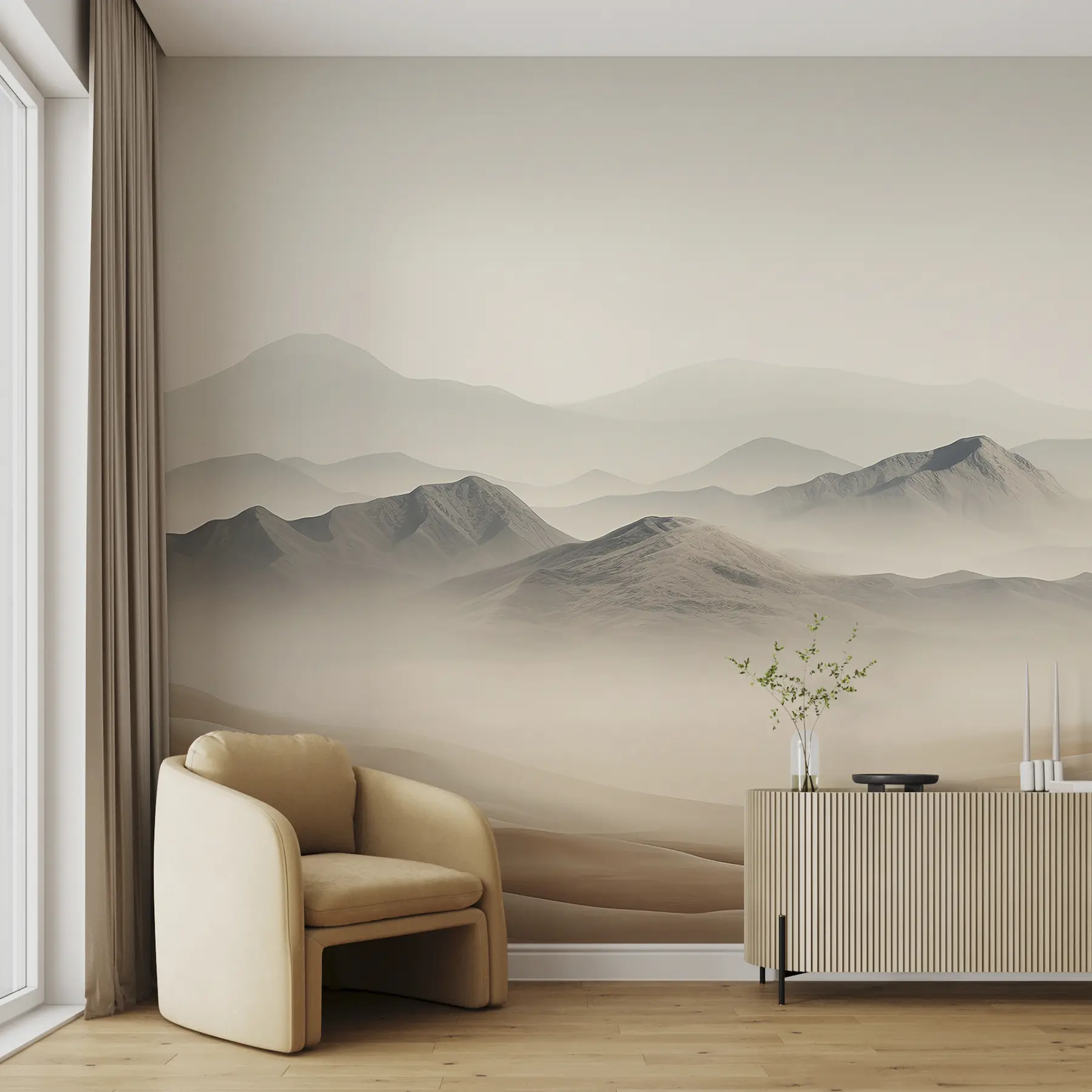 murales de pared Paisaje de montaña, desierto, colores beige, realismo u99456d1
