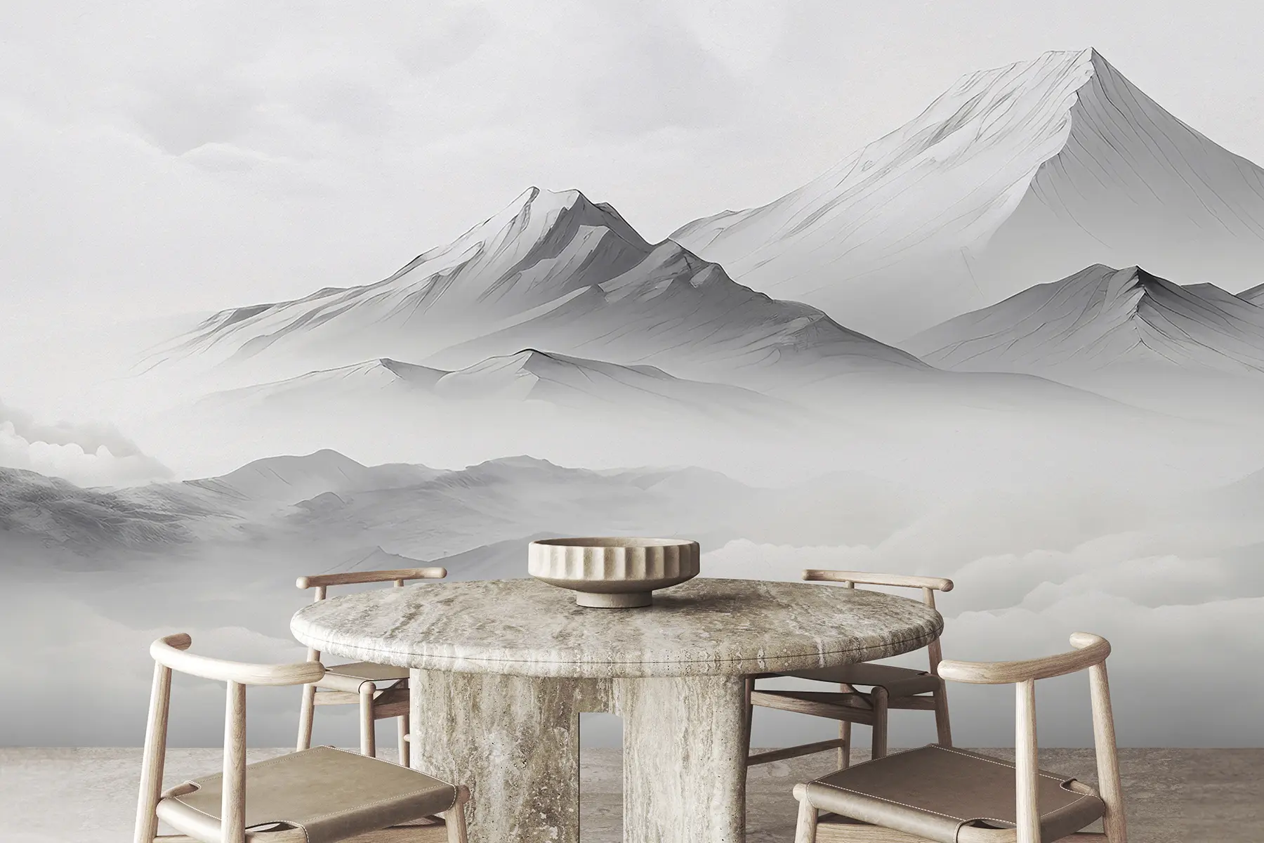 murales de pared Montañas en las nubes, niebla, color gris, paisaje u99458d1
