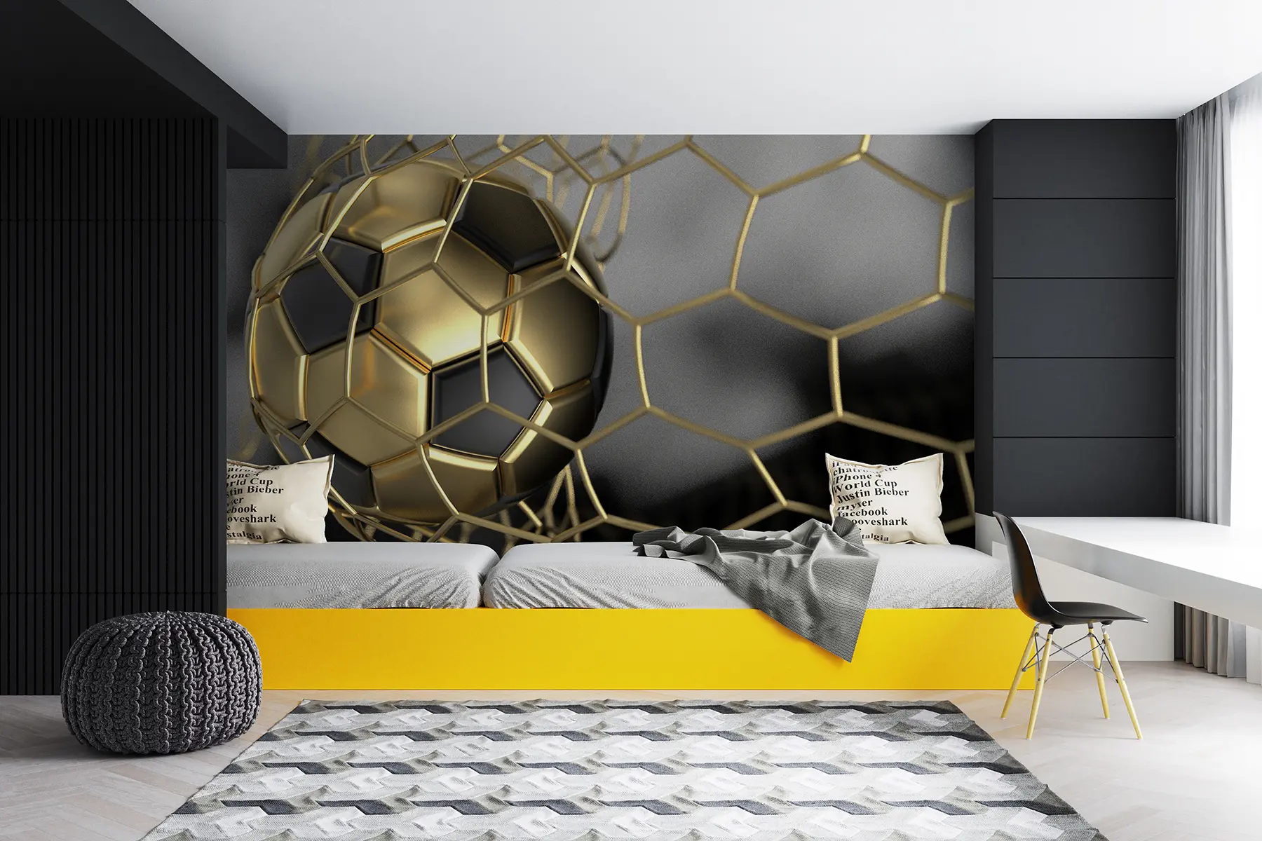 murales de pared Un balón de fútbol en la portería u73010d3