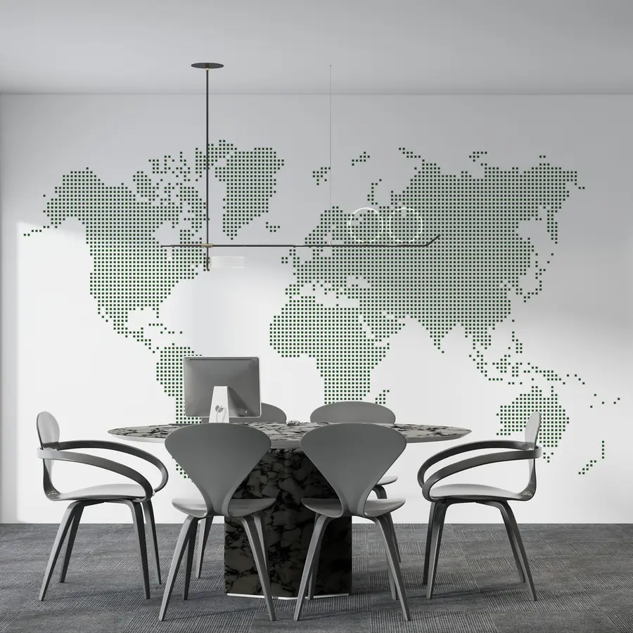murales de pared Mapa del mundo con puntos cuadrados verdes u99406v2
