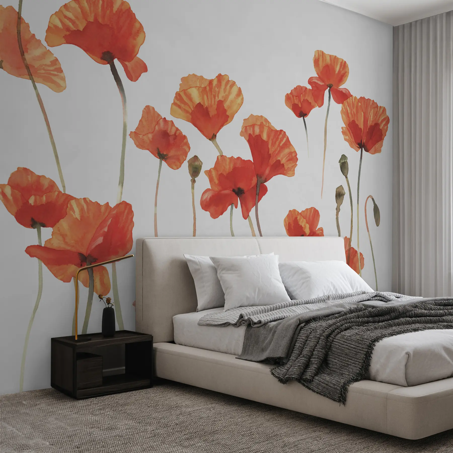 murales de pared Amapolas en acuarela sobre fondo blanco u99552