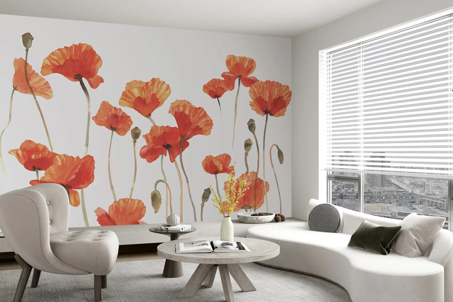 murales de pared Amapolas en acuarela sobre fondo blanco u99552
