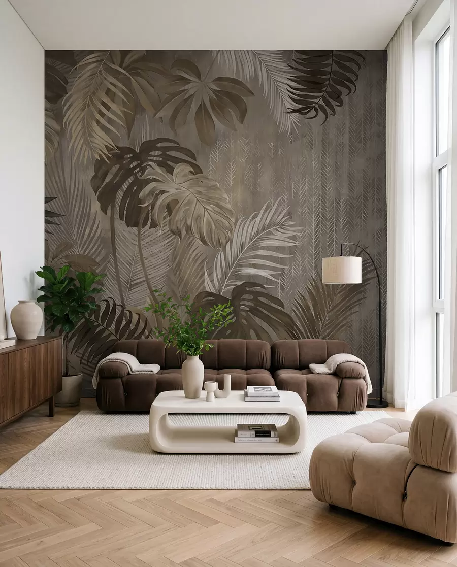 murales de pared Hojas tropicales en estilo grunge u97012d2
